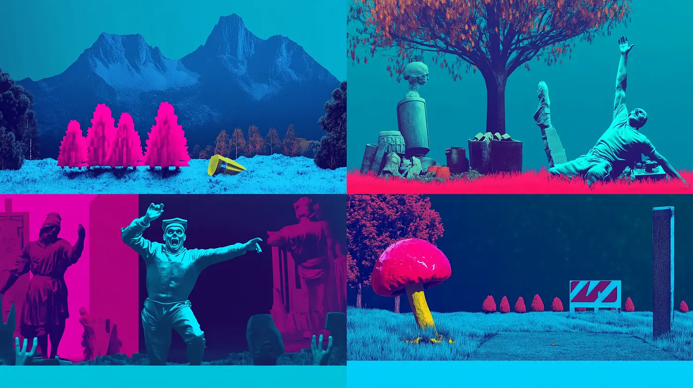 Surreal Cyan and Magenta Dreamscape Fusion - Midjourney sref style