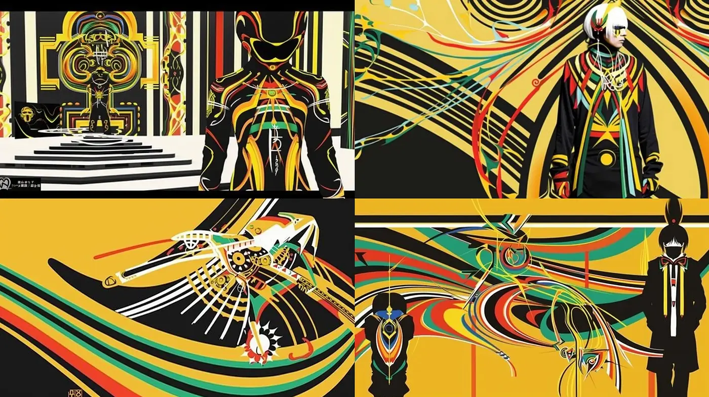 Futuristic Retro-Cyber Symbiosis in Vivid Art Deco - Midjourney sref style