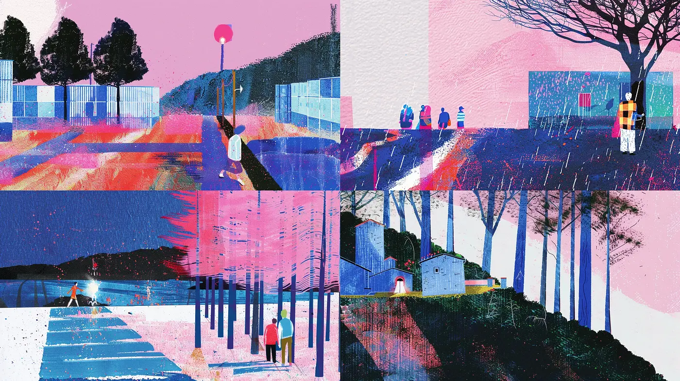Vibrant Dreamscapes with Textured Shading and Expressive Contours - Midjourney sref style