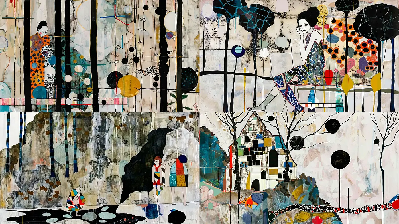 Collage of Stylized Modernity with Abstract Geometric Harmony - Midjourney sref style