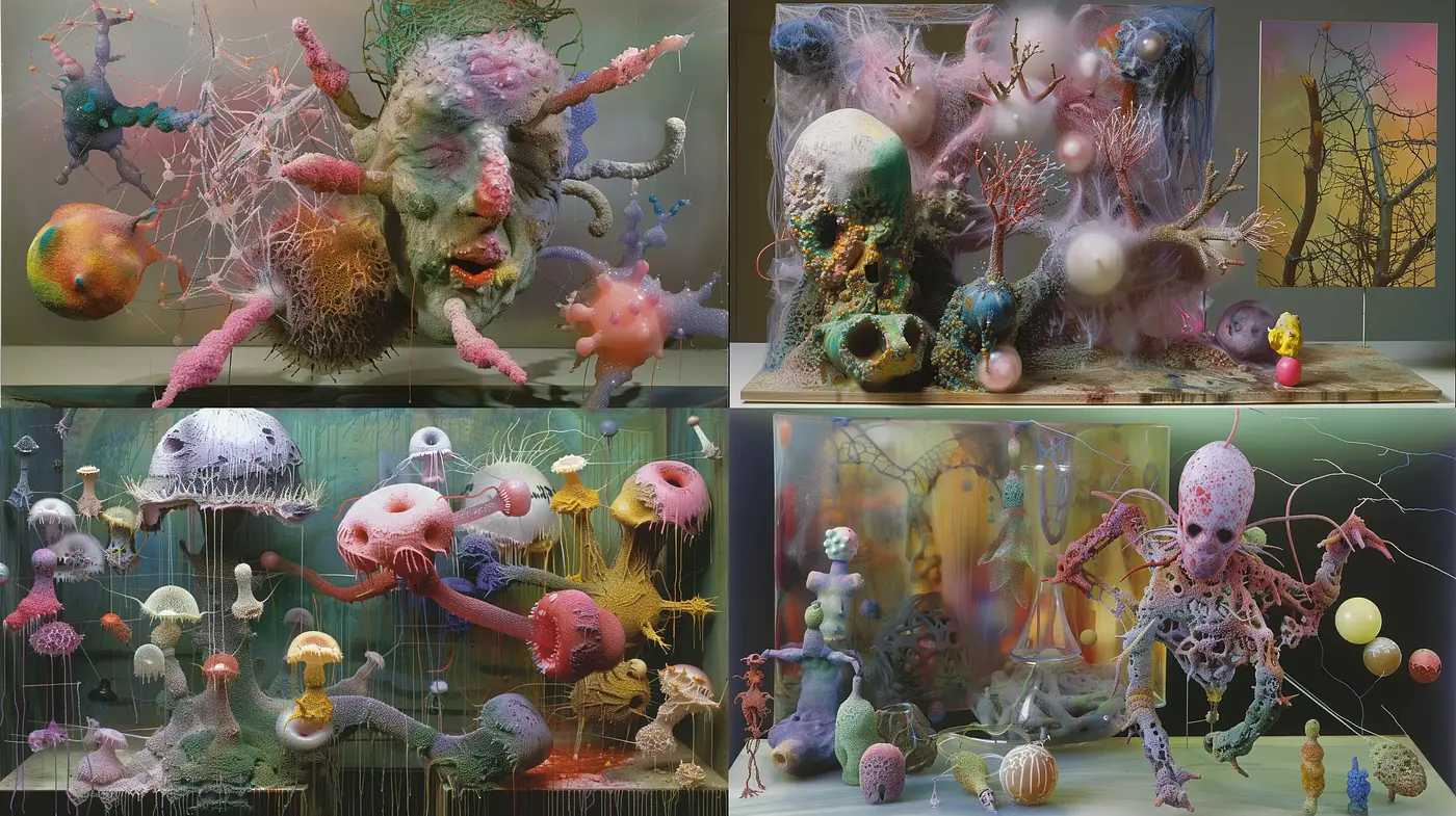 Surreal Fantasy Ecosystems in Ethereal Hues - Midjourney sref style