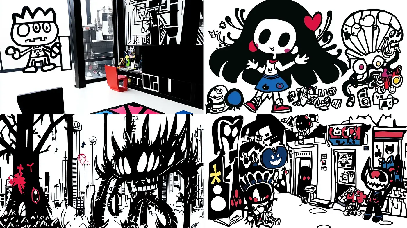 Graphic Contrast and Bold Line Art in a Stylized Monochromatic World - Midjourney sref style
