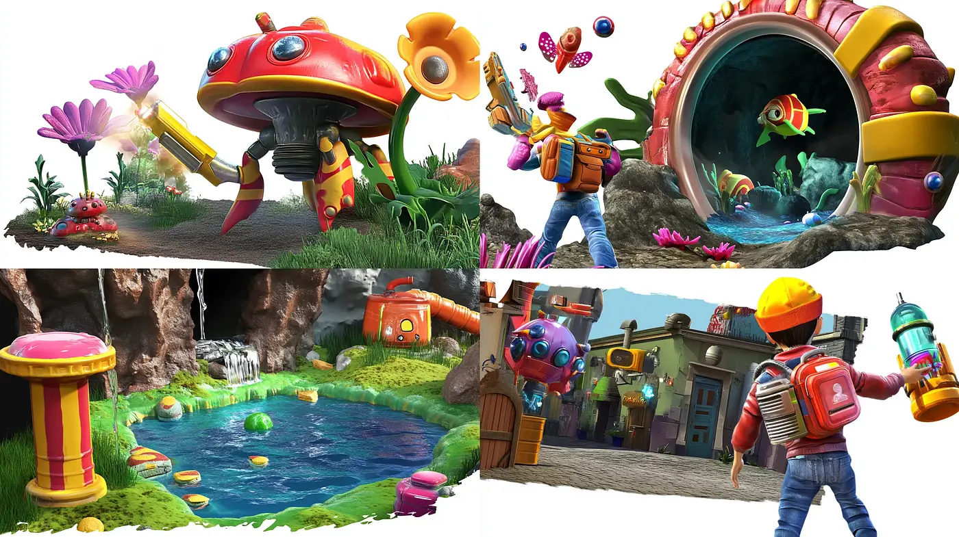 Vibrant Whimsicality: A Fusion of Colorful Playfulness and Surreal Environments - Midjourney sref style