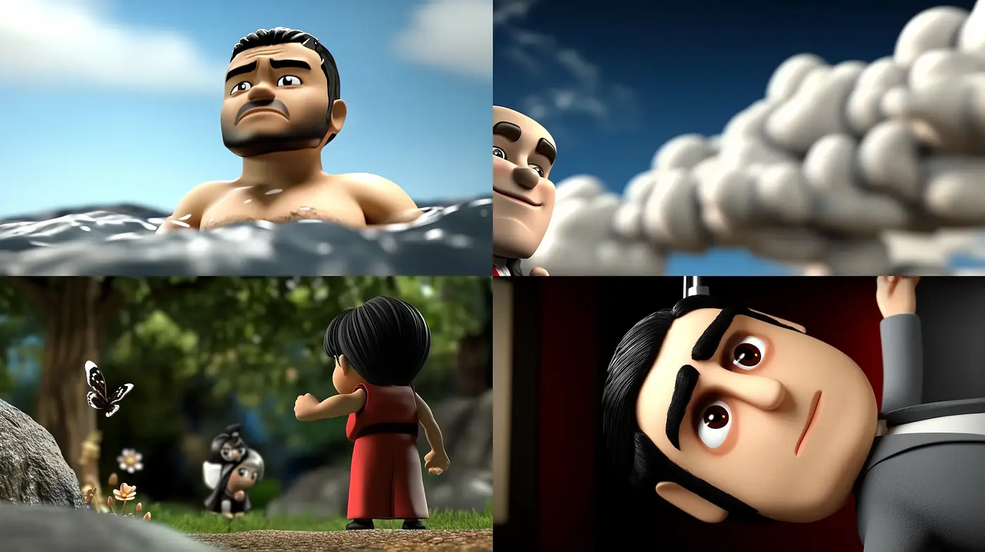 Consistent Synthetic Animation-Style Visuals with Lifelike Textures and Expressive Characters - Midjourney sref style