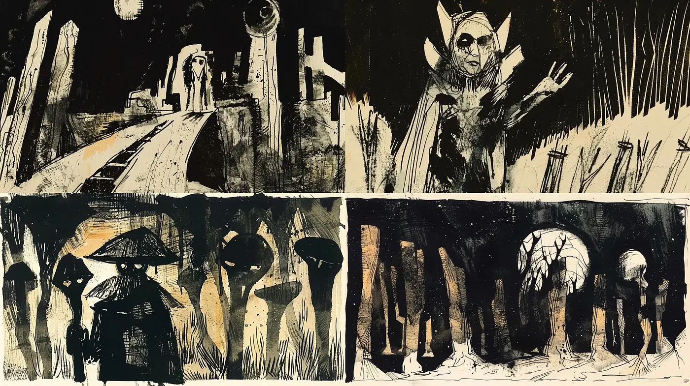 Monochromatic Ethereal Expressionism - Midjourney sref style