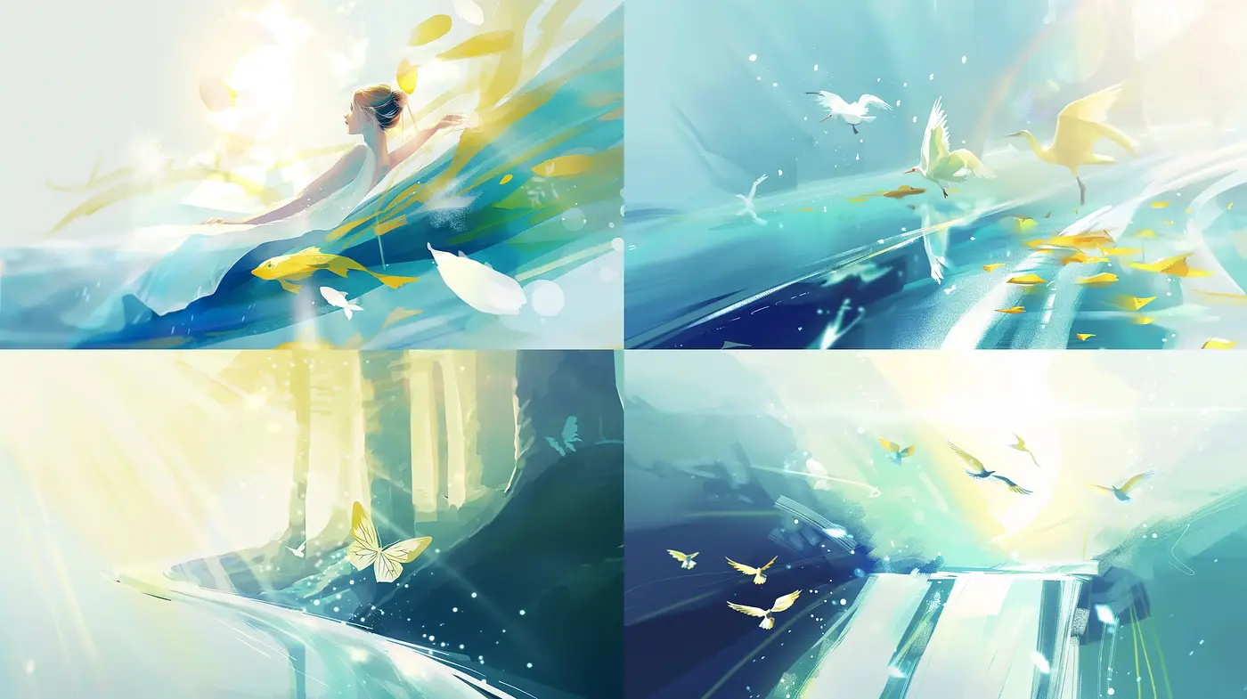 Ethereal Light and Fluid Dynamics in Dreamlike Compositions - Midjourney sref style