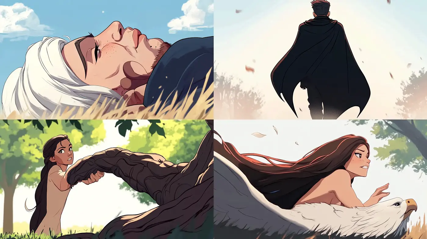 Ethereal Outdoor Serenity with Dynamic Anime-style Characters - Midjourney sref style
