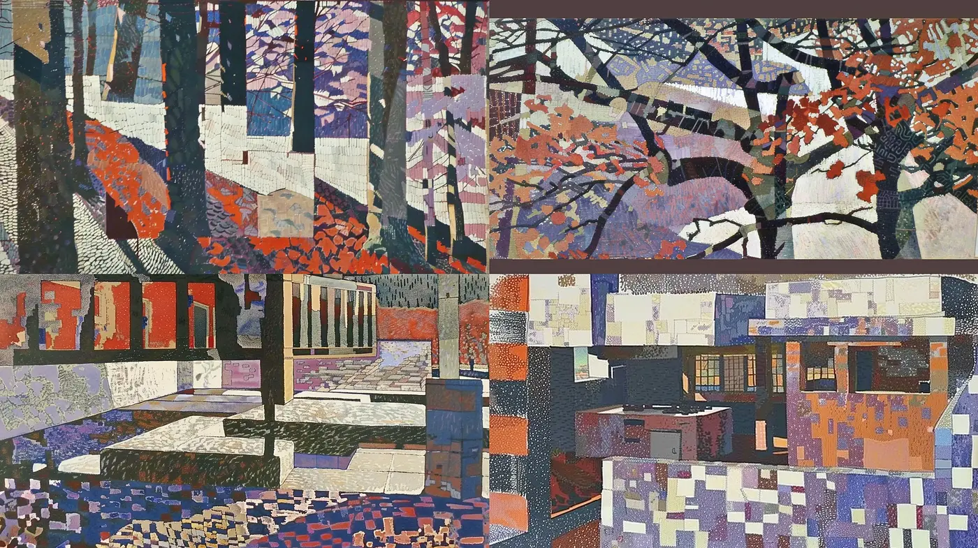 Mosaic of Seasons: A Patchwork of Cubist Landscapes - Midjourney sref style