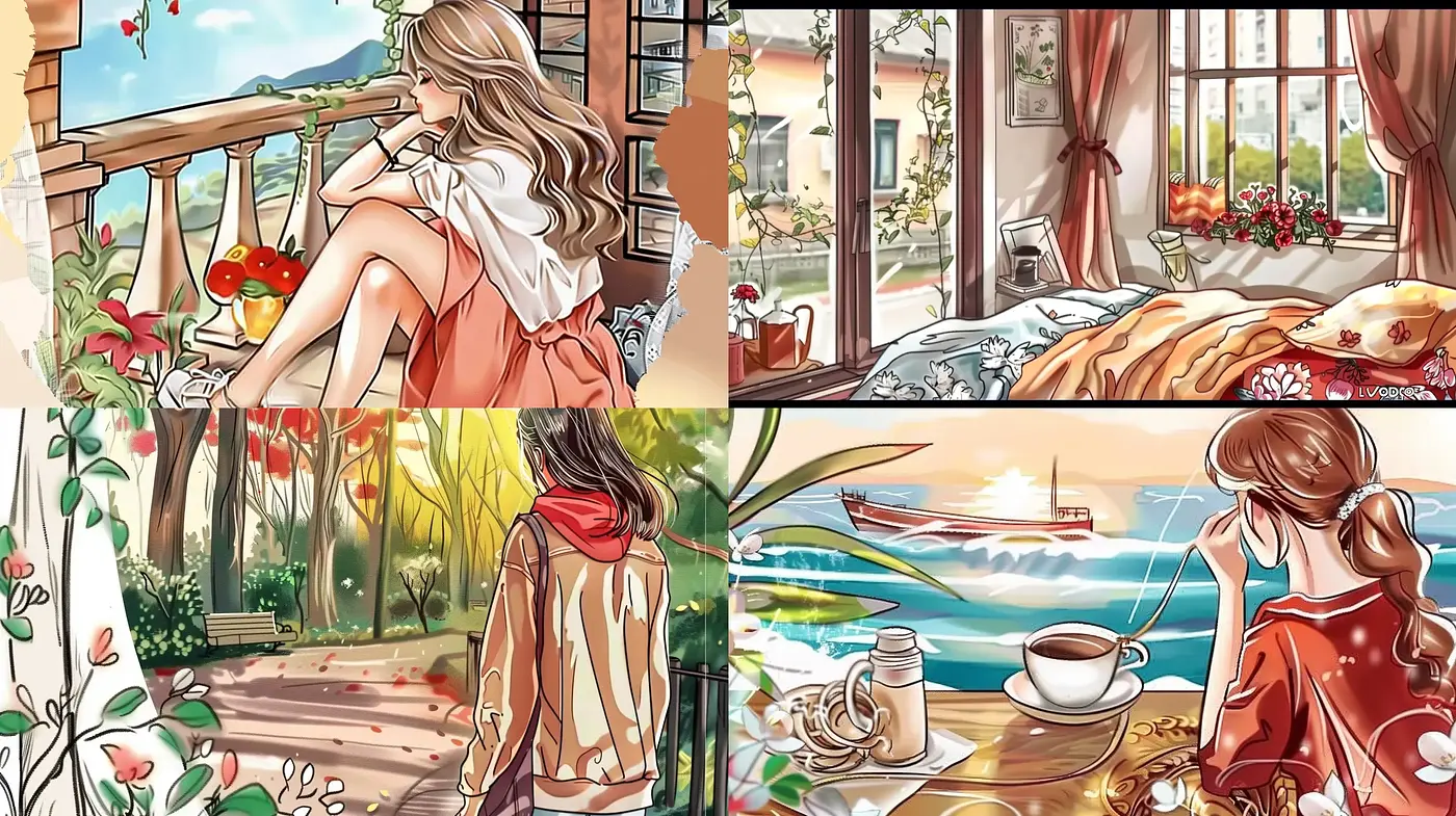 Serene Pastoral Visions: Luminous and Whimsical Illustrations - Midjourney sref style
