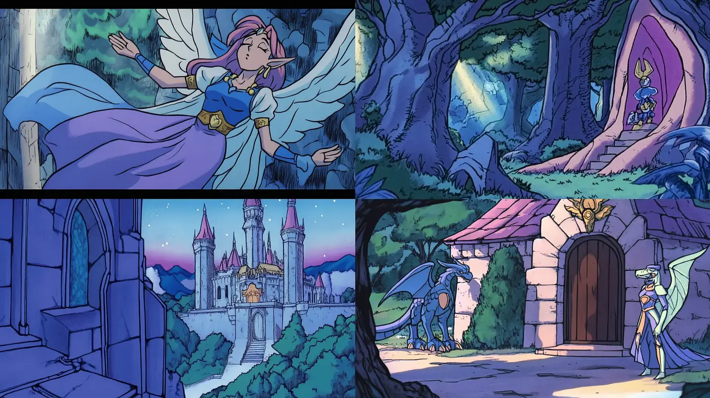 Enchanted Twilight Tales: A Stylized Homage to Classic Fantasy Animation - Midjourney sref style