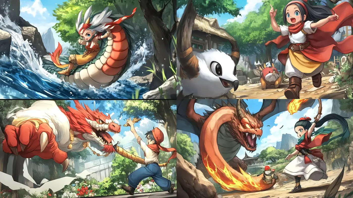 Lively Mythical Encounters in Vivid Anime Essence - Midjourney sref style