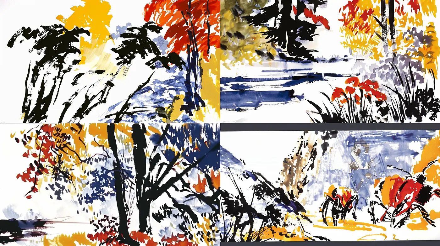 Abstract Autumnal Verve: A Vivacious Display of Strokes and Hues - Midjourney sref style