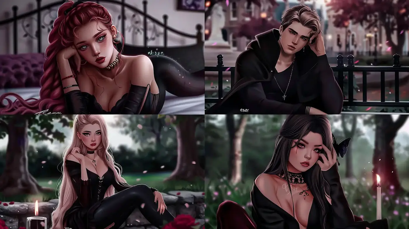 Dark Romanticism with a Touch of Fantasy - Midjourney sref style