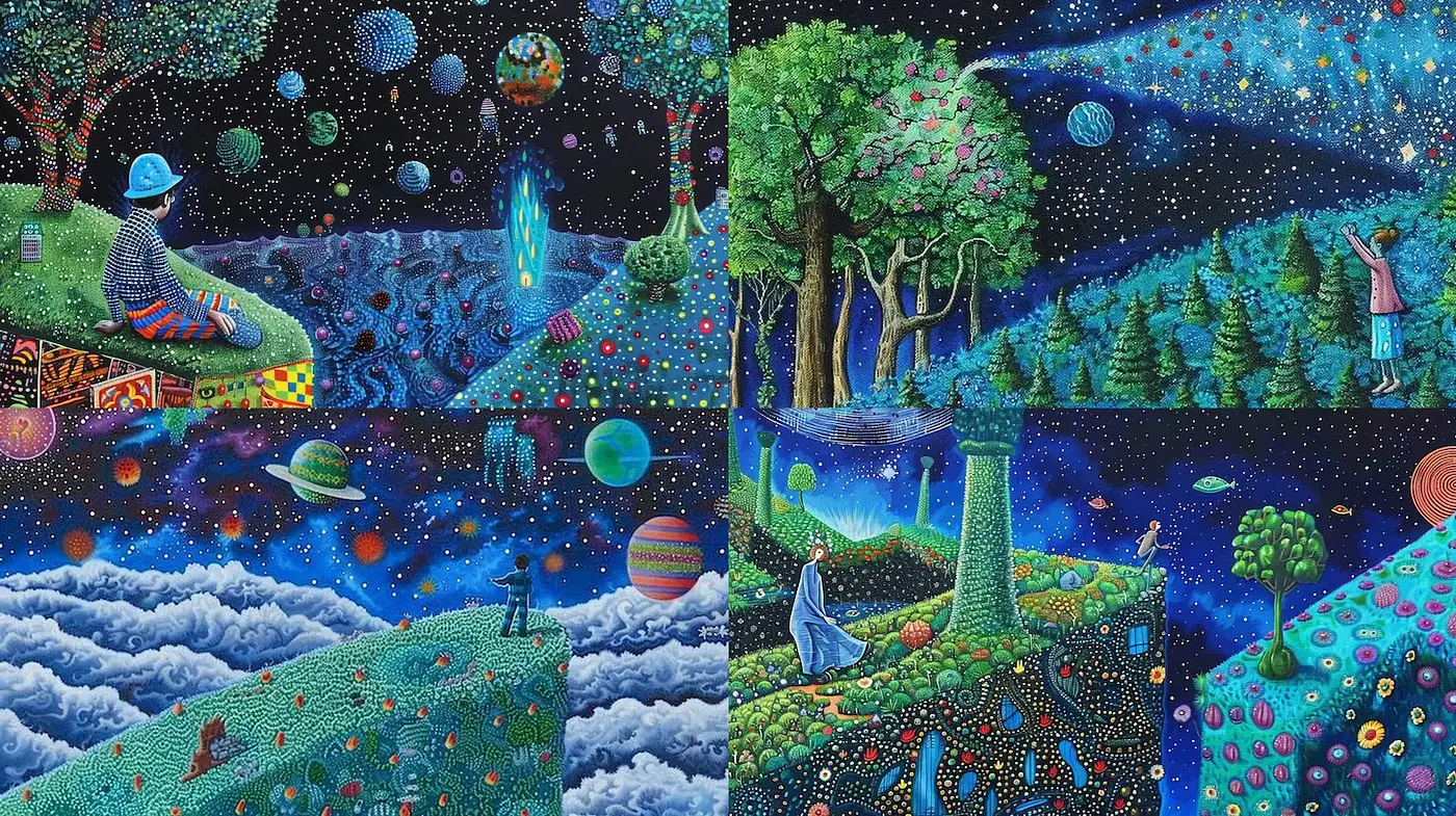 Cosmic Whimsy with Vibrant Fantasia Elements - Midjourney sref style