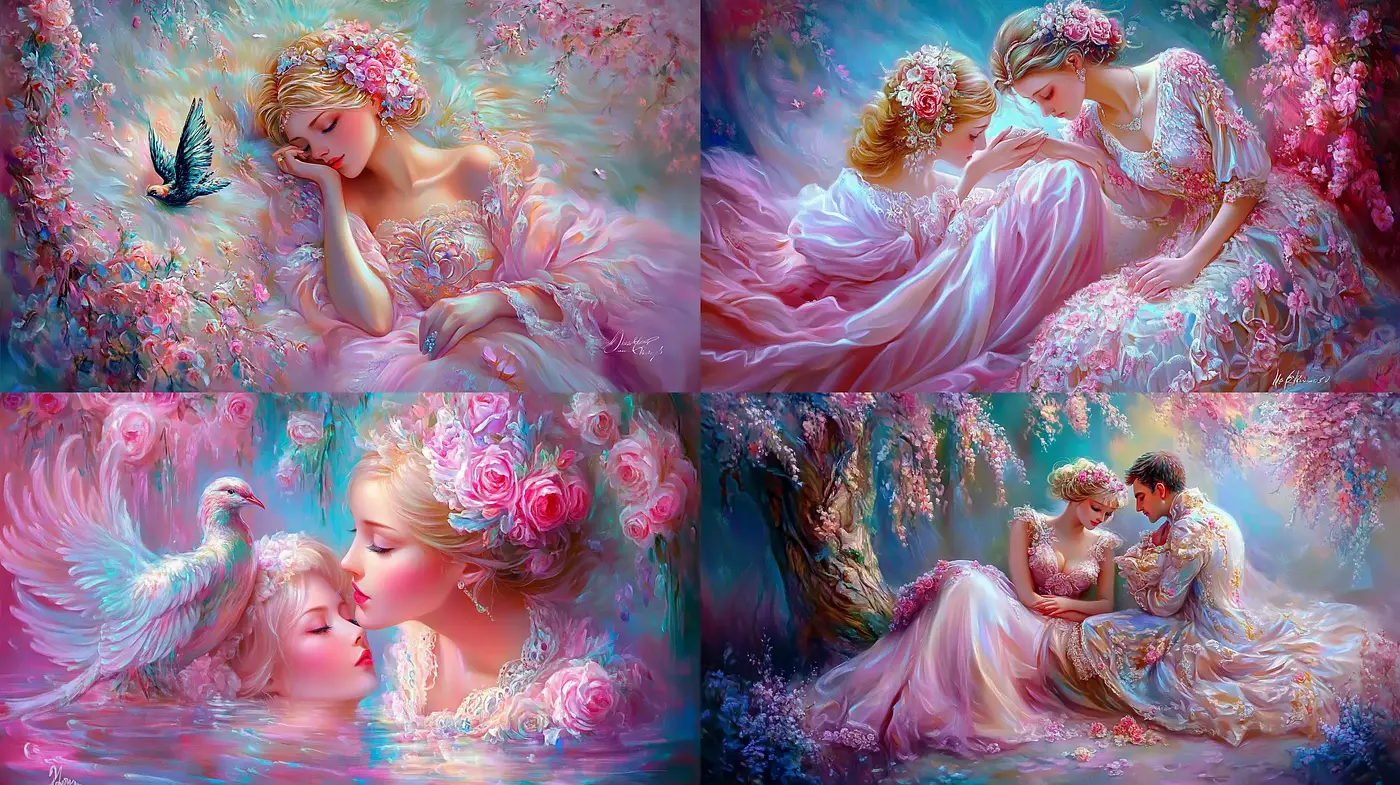Enchanted Blossom Romance: A Dreamlike Fusion of Florals and Elegance - Midjourney sref style