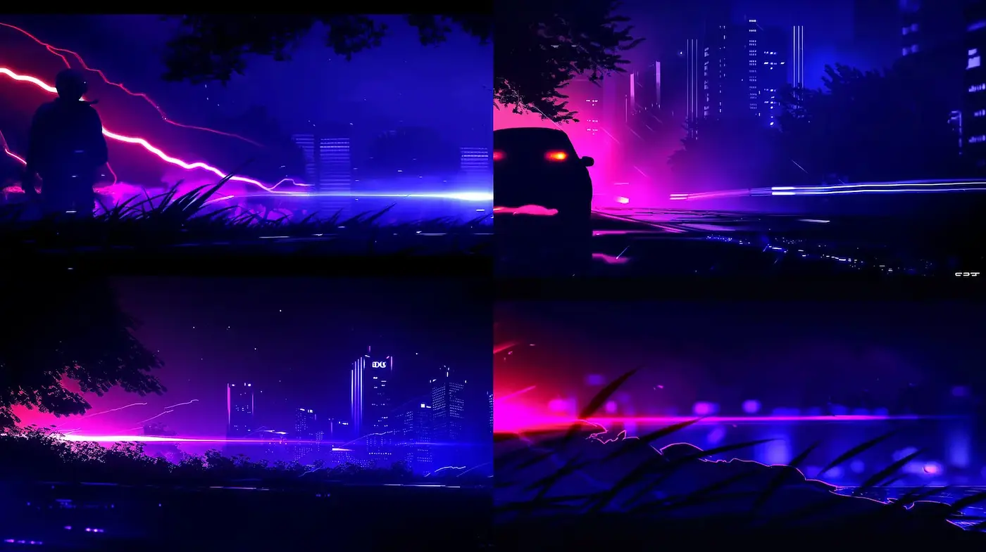 Cinematic Neon Noir with Futuristic Urban Landscapes - Midjourney sref style