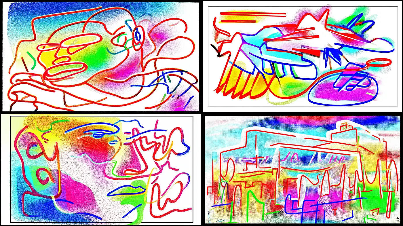 Abstract Expressionist Style with Bold Linear Gestures and Vibrant Color Play - Midjourney sref style