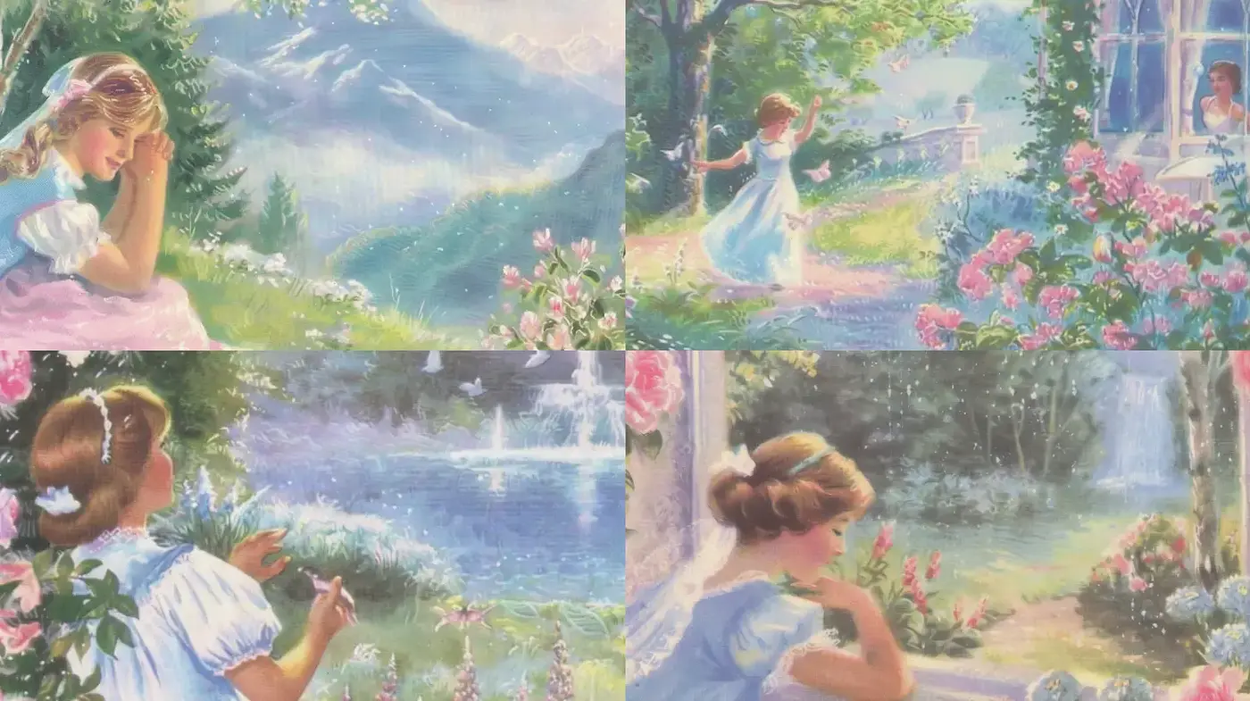 Whimsical and Dreamlike Pastoral Scenes with Soft Textures - Midjourney sref style