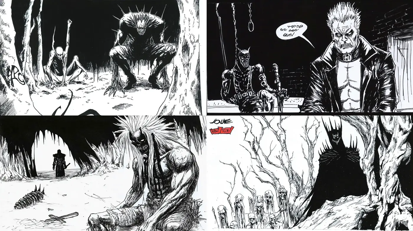 Gritty Monochromatic Inkwork - Midjourney sref style
