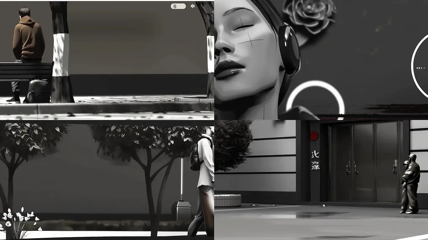 Contemporary Black and White Minimalist Aesthetics with a Touch of Urban Style - Midjourney sref style