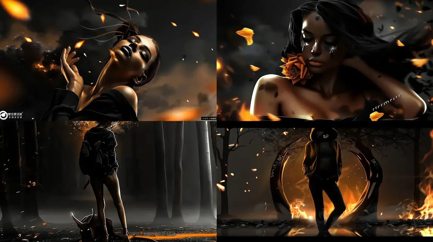 Dark, surreal compositions infused with fantasy elements and emotive expressions - Midjourney sref style
