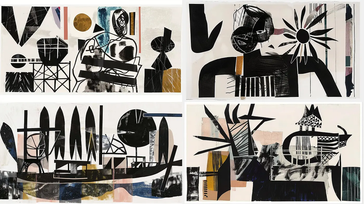 Abstract Synchrony of Monochromatic Shapes and Textures - Midjourney sref style