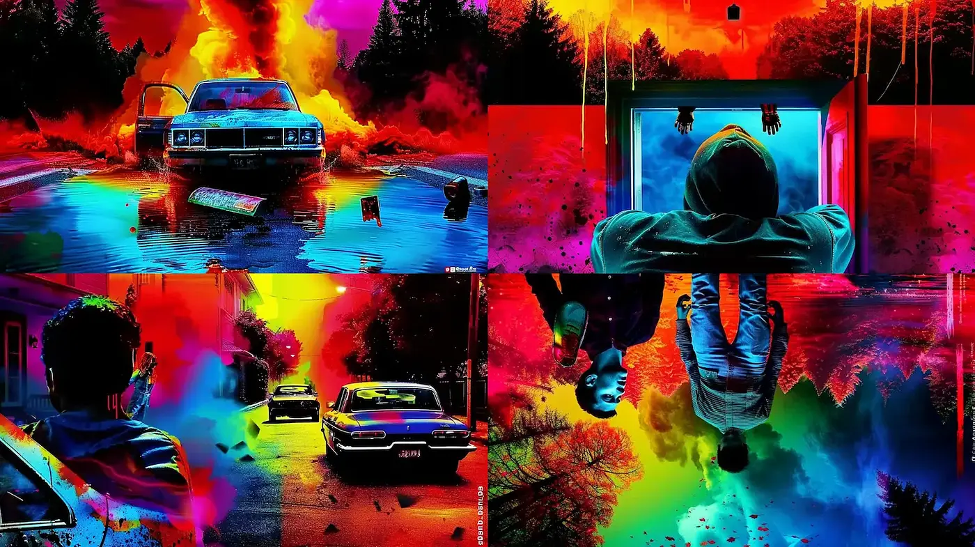 Vividly Intense Urban Surrealism with Retro Digital Influences - Midjourney sref style