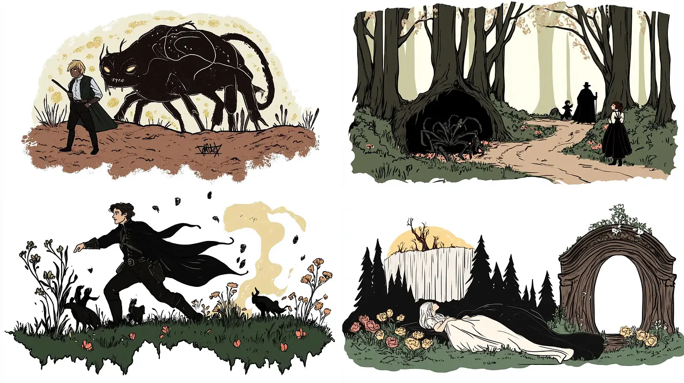 Enchanted Storybook Illustrations with Consistent Earthy Tones and Subtle Contrast - Midjourney sref style