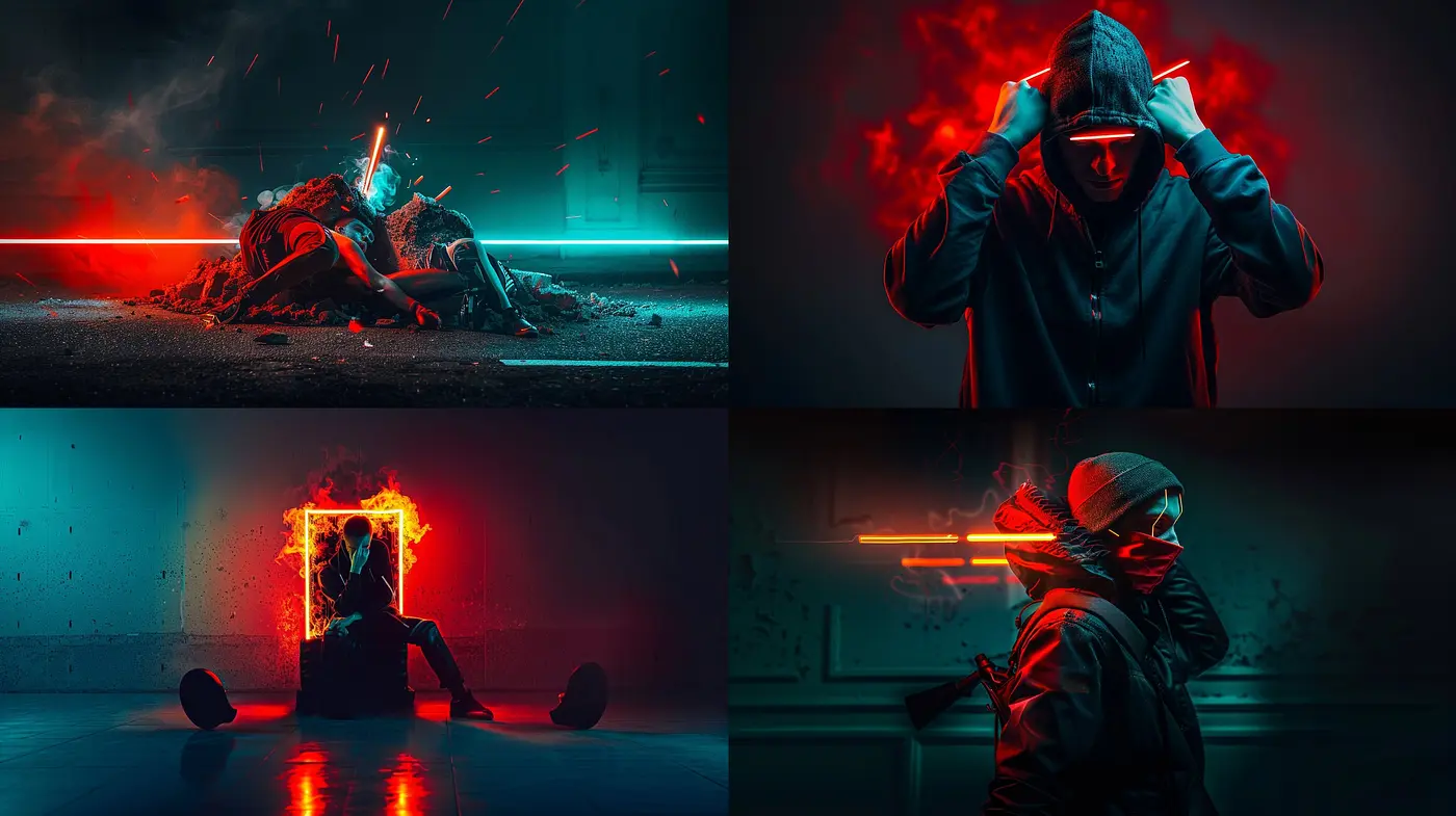 Neon Noir Dreamscape: A Synthesis of Cyberpunk Aesthetics and Vivid Contrast - Midjourney sref style