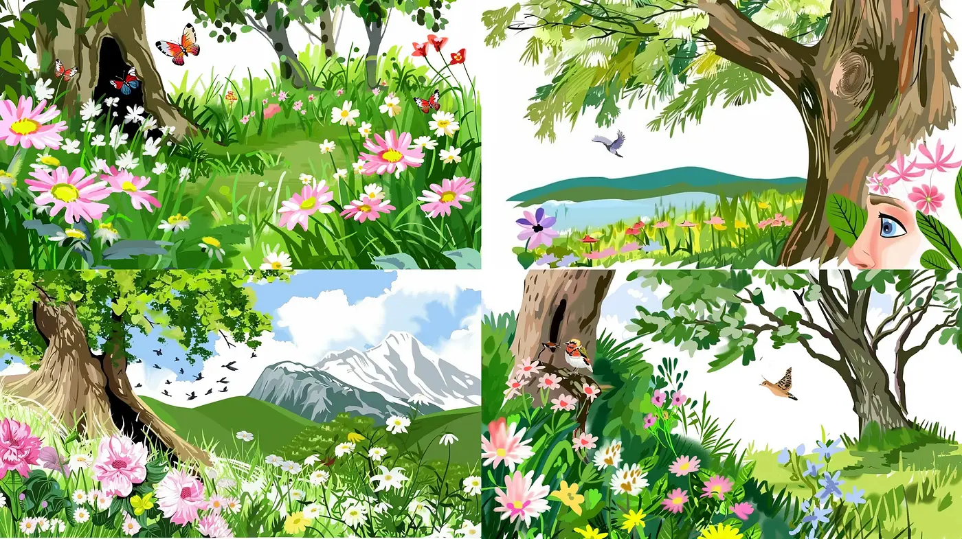Consistent Blossoming Nature with Impressionistic Overtones - Midjourney sref style