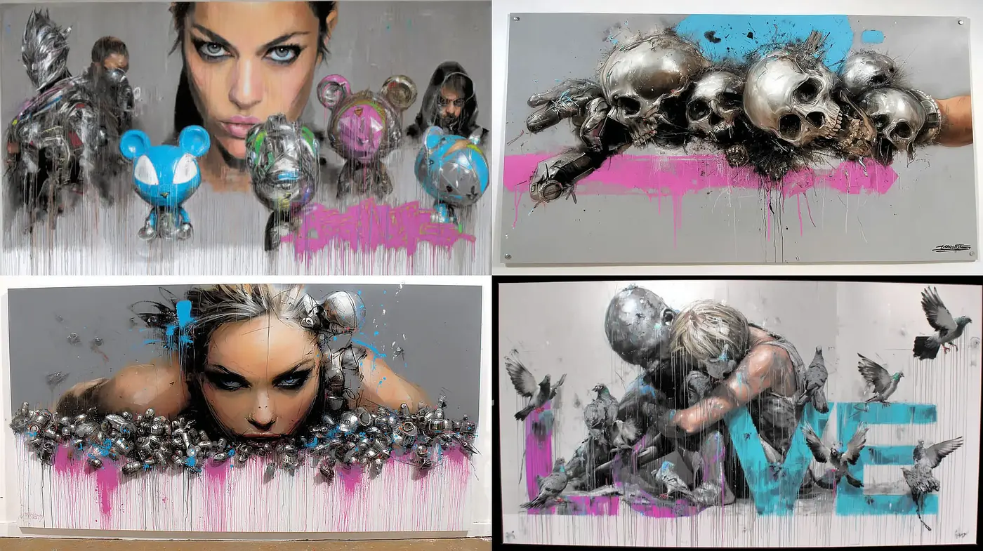 Dynamic and Edgy Urban Street Art with a Contemporary Vibe - Midjourney sref style