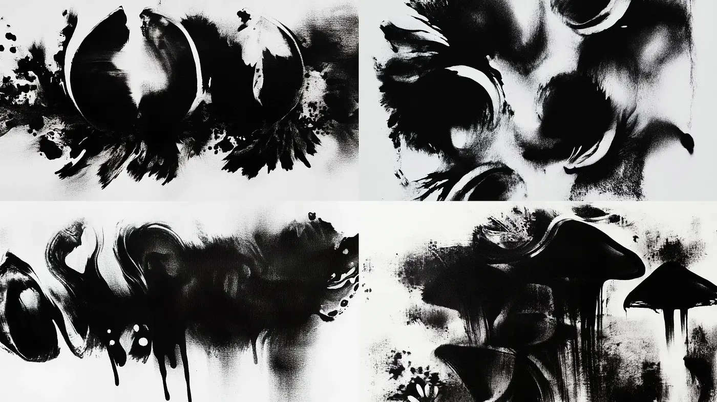 Monochromatic Abstraction with Dynamic Brushwork - Midjourney sref style
