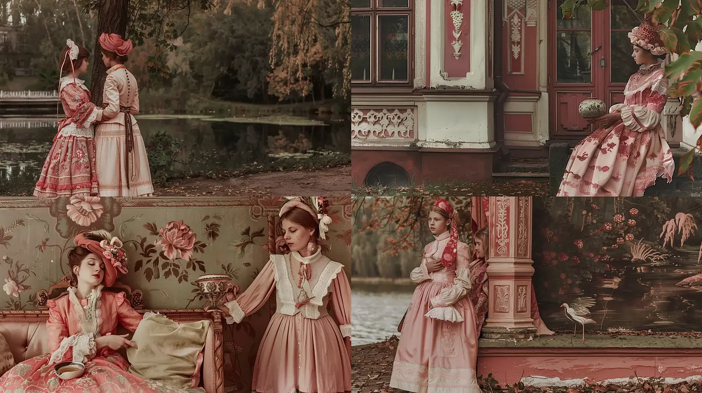 Time-Encapsulated Romantic Elegance in Sepia Tones - Midjourney sref style