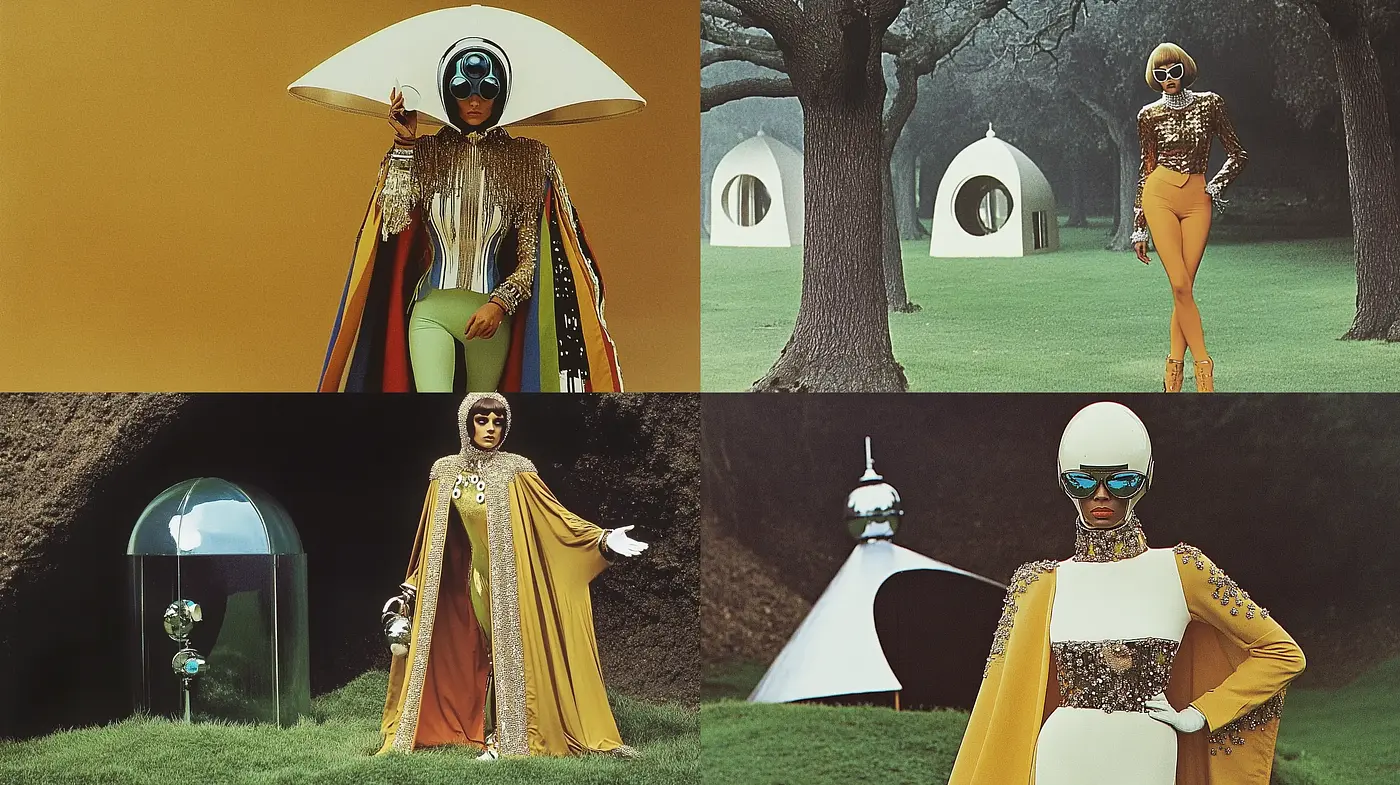 Retrofuturistic Reverie in Earthy Tones with Avant-garde Elegance - Midjourney sref style