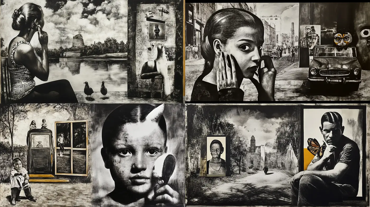 Monochromatic Nostalgia: Timeless Echoes in Grayscale Vignettes - Midjourney sref style