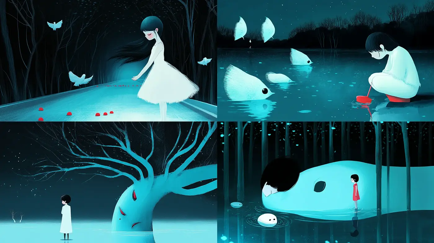 Ethereal Midnight Dreamscape with a Surreal Touch - Midjourney sref style