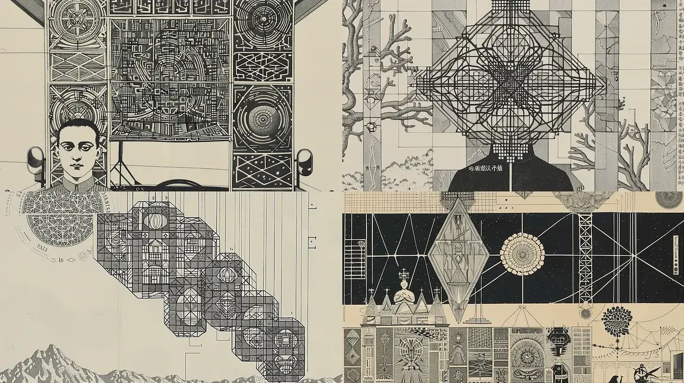 Intricate and Geometric Black and White Art with Mystical Elements - Midjourney sref style