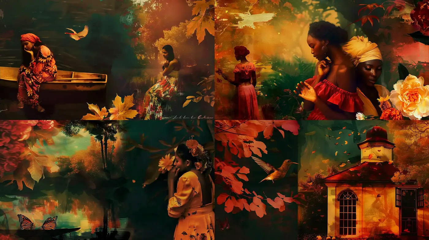 Autumnal Reverie: A Fusion of Warm Tones and Poetic Imagery - Midjourney sref style