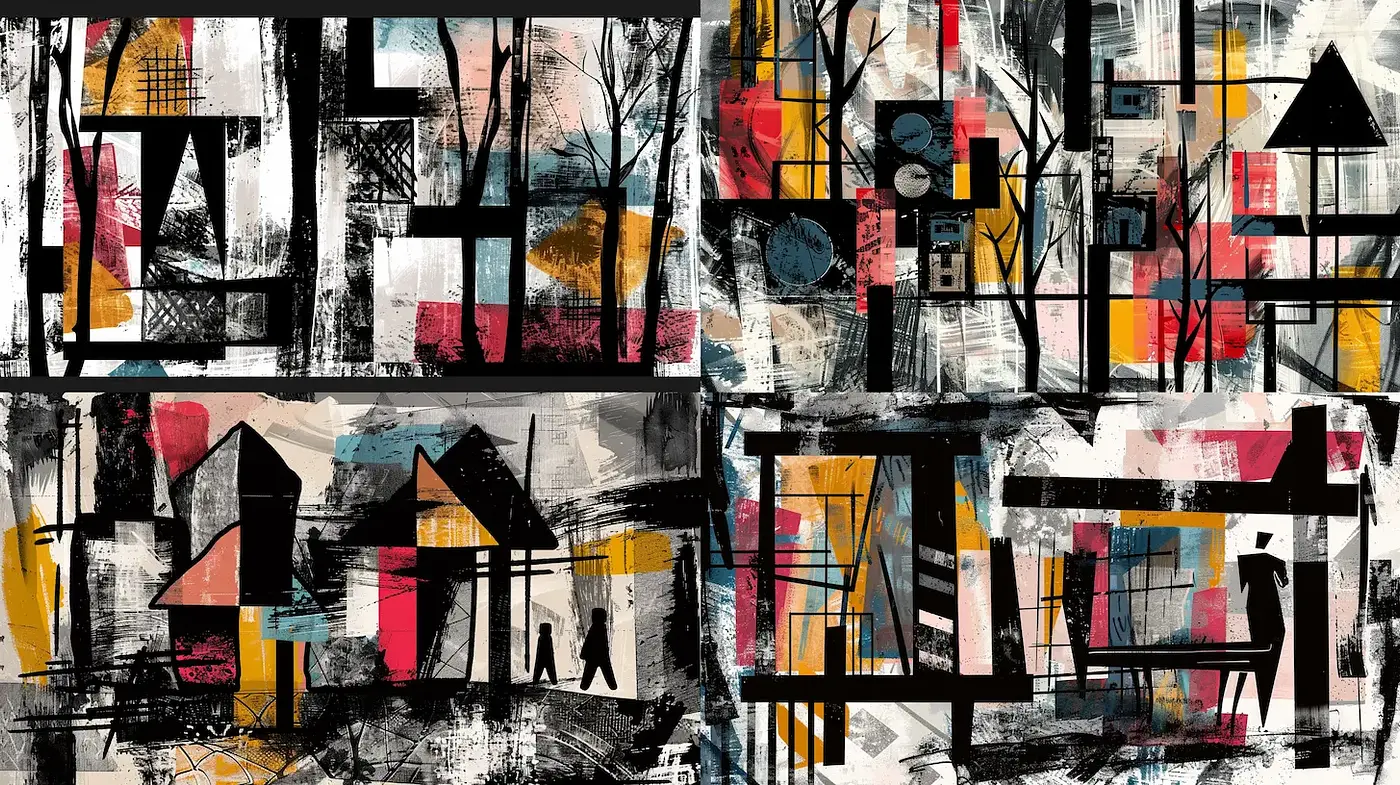 Abstract and Geometric Composition with Dynamic Textures - Midjourney sref style