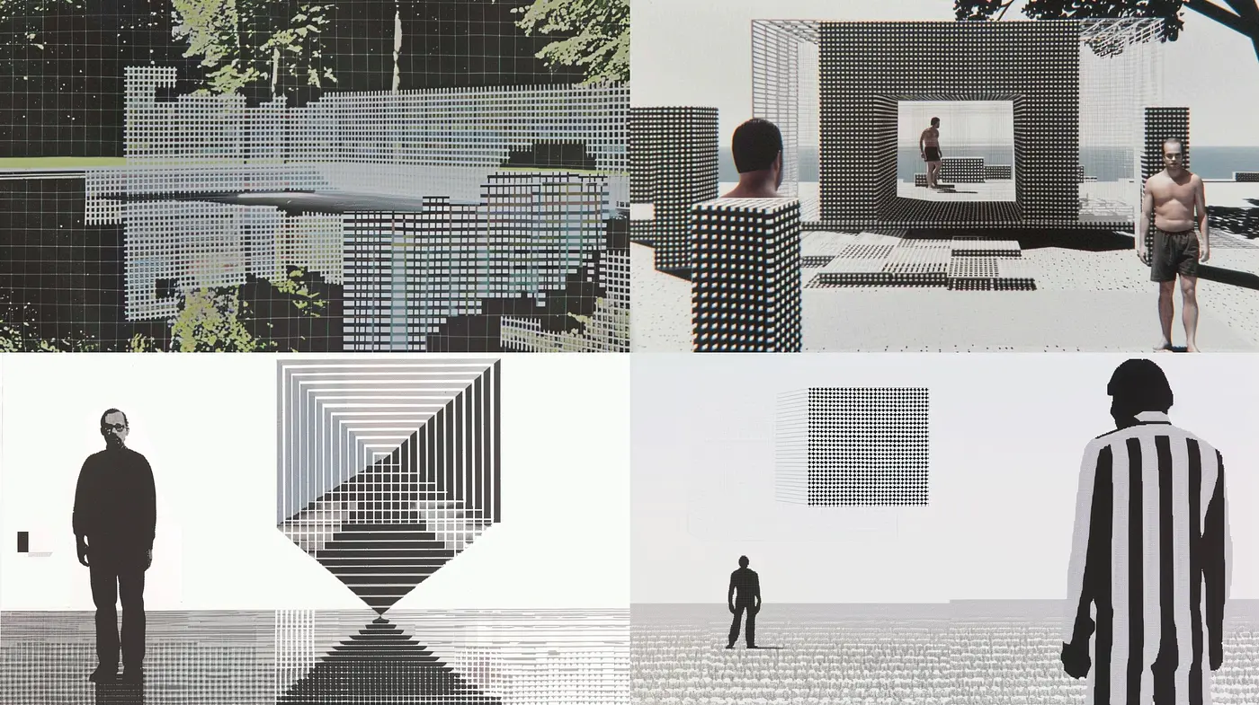 Monochromatic Geometric Altered Realities - Midjourney sref style