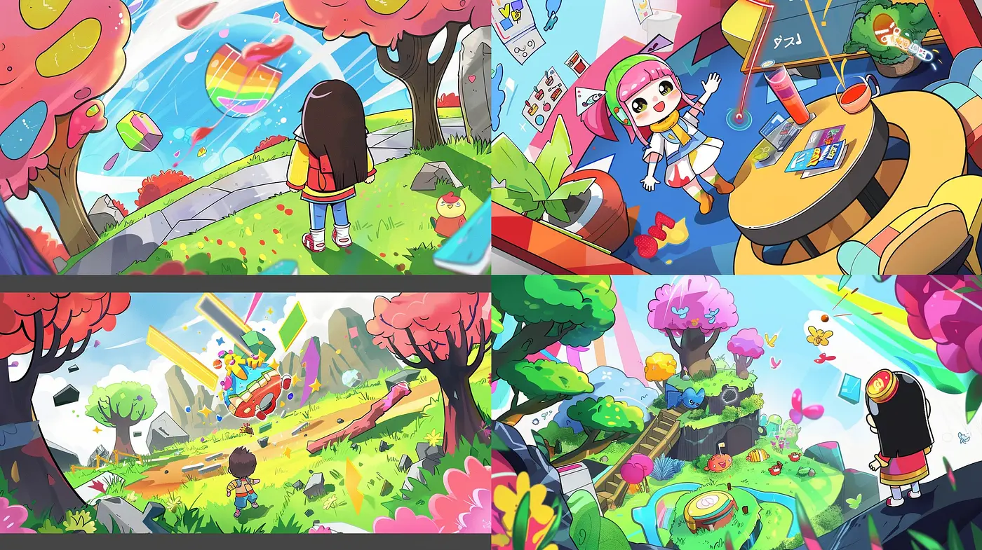 Vibrant Enchantment: A Colorful Dive into Surreal and Whimsical Illustration - Midjourney sref style