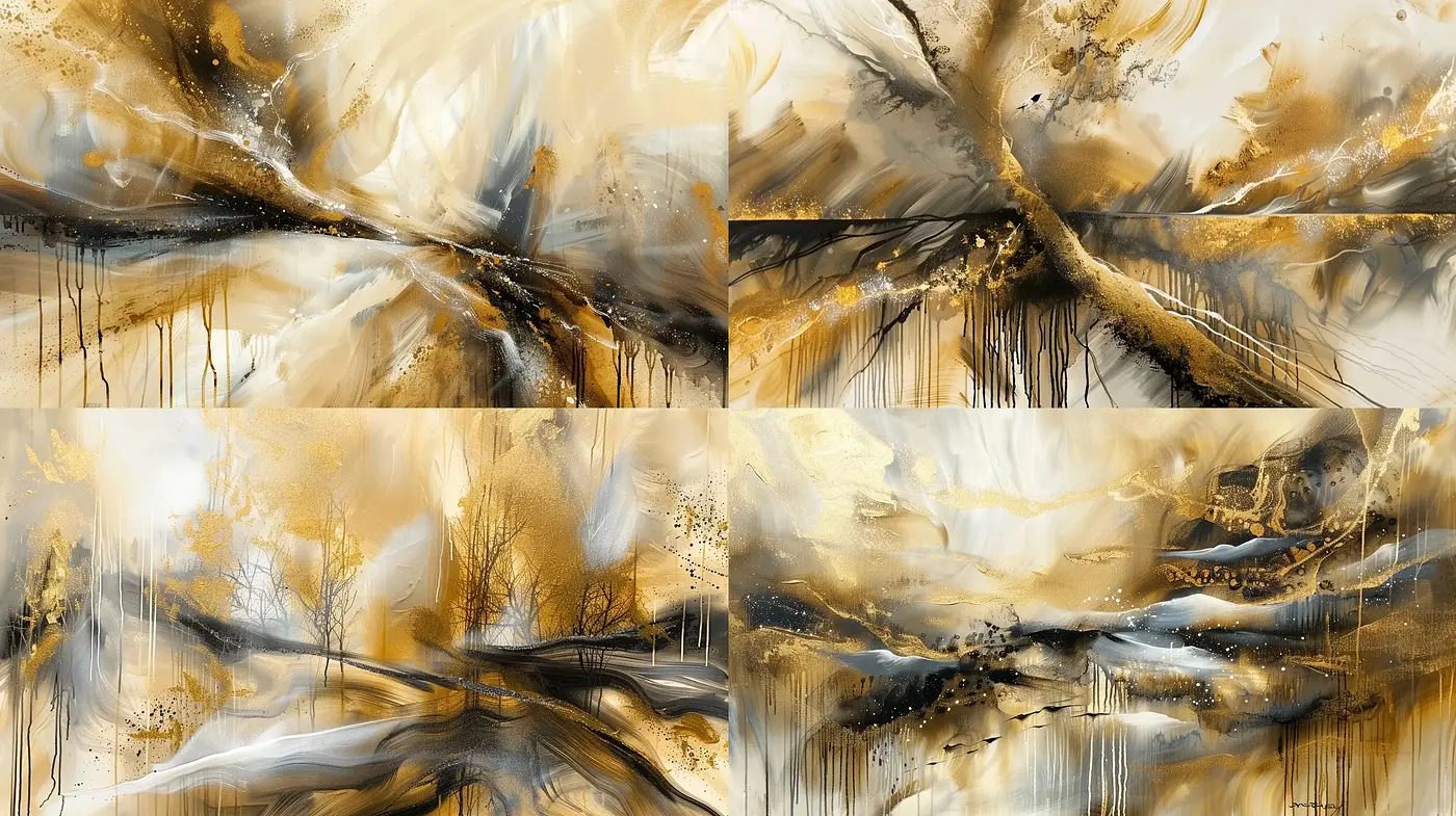 Ethereal Organic Goldscape: A Fusion of Abstract Expressionism and Fluid Dynamics - Midjourney sref style