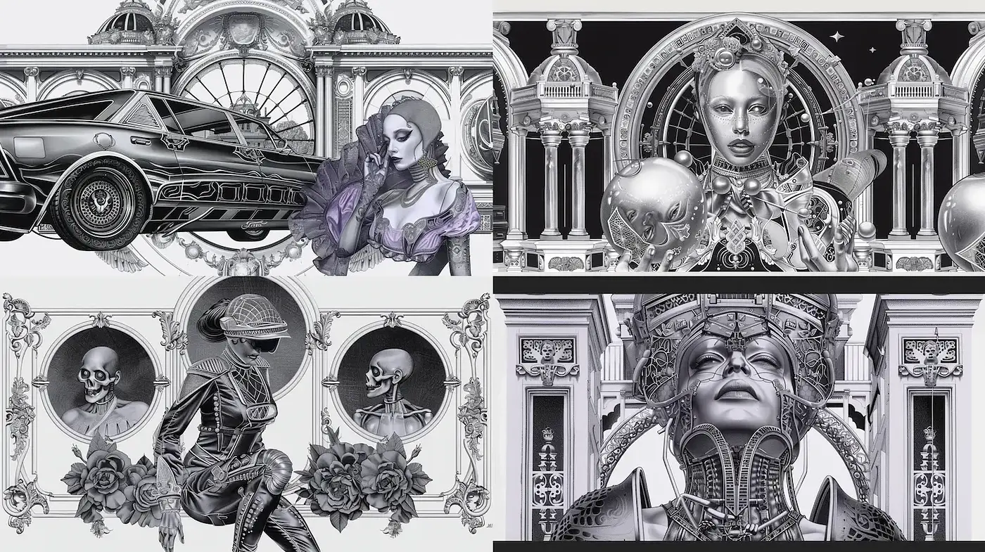Intricate and Elegant Noir-inspired Art with a Futuristic Twist - Midjourney sref style