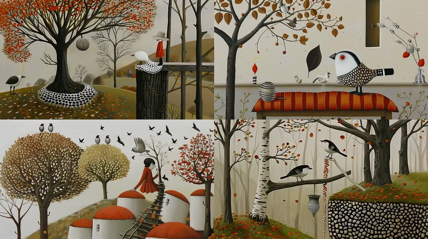 Autumnal Serenity in Stylized Nature - Midjourney sref style