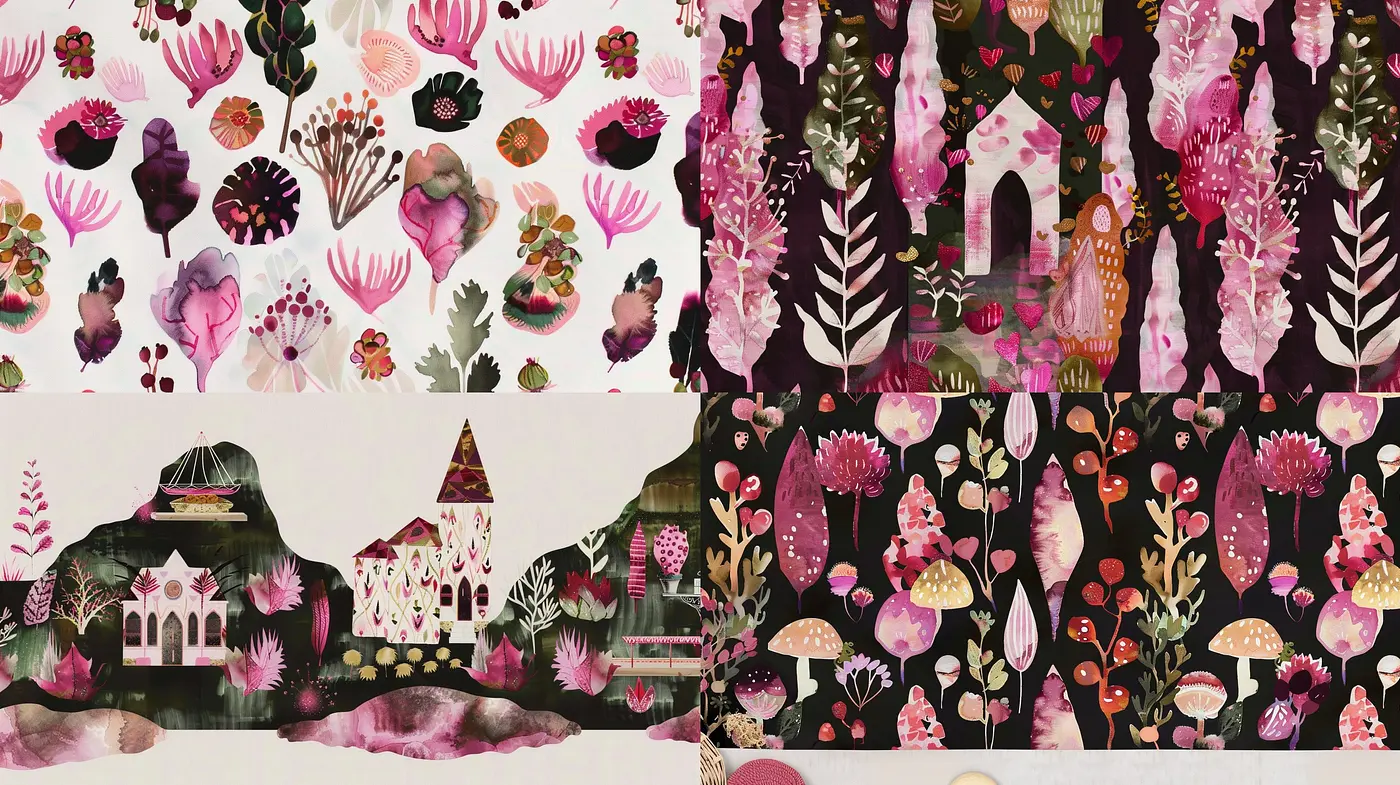 Enchanted Botanicals in Whimsical Night: A Dreamlike Interpretation of Nature's Nocturnal Beauty - Midjourney sref style