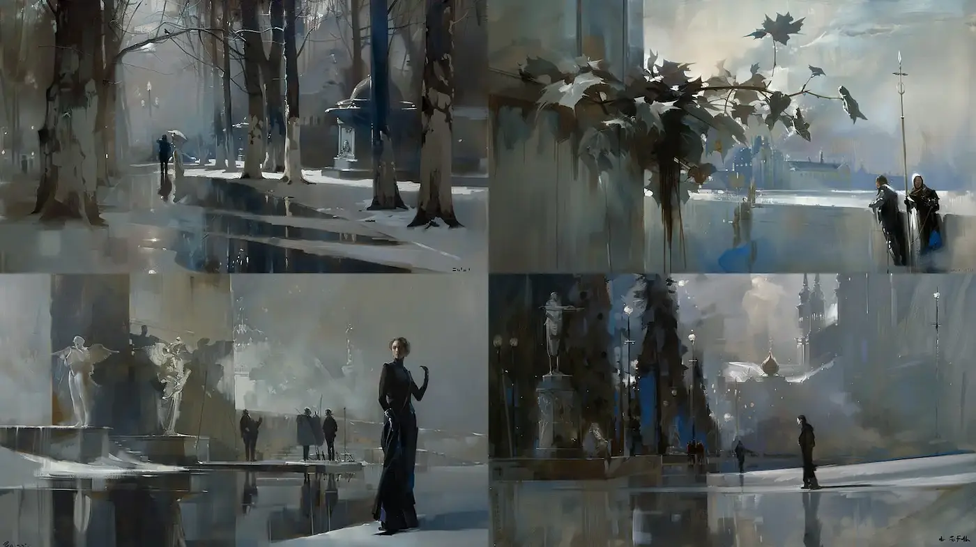 Mysterious Urban Scenes in a Dreamlike Atmosphere - Midjourney sref style