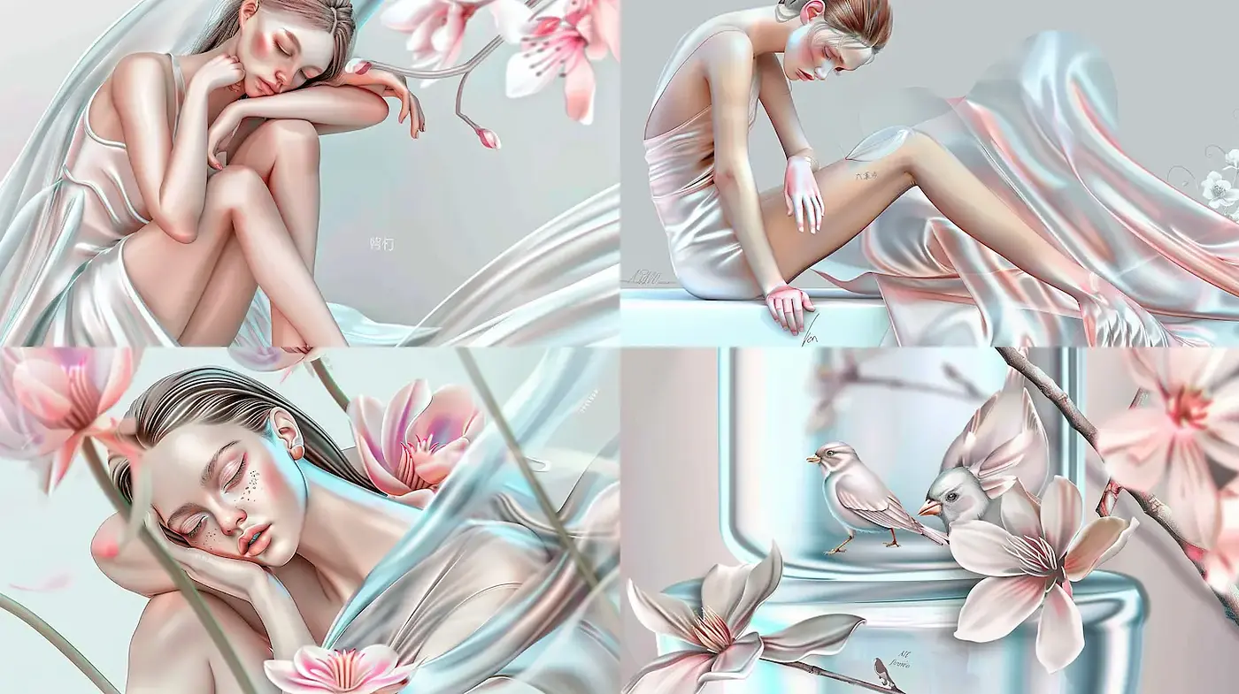 Ethereal Elegance in a Floral Dreamscape - Midjourney sref style