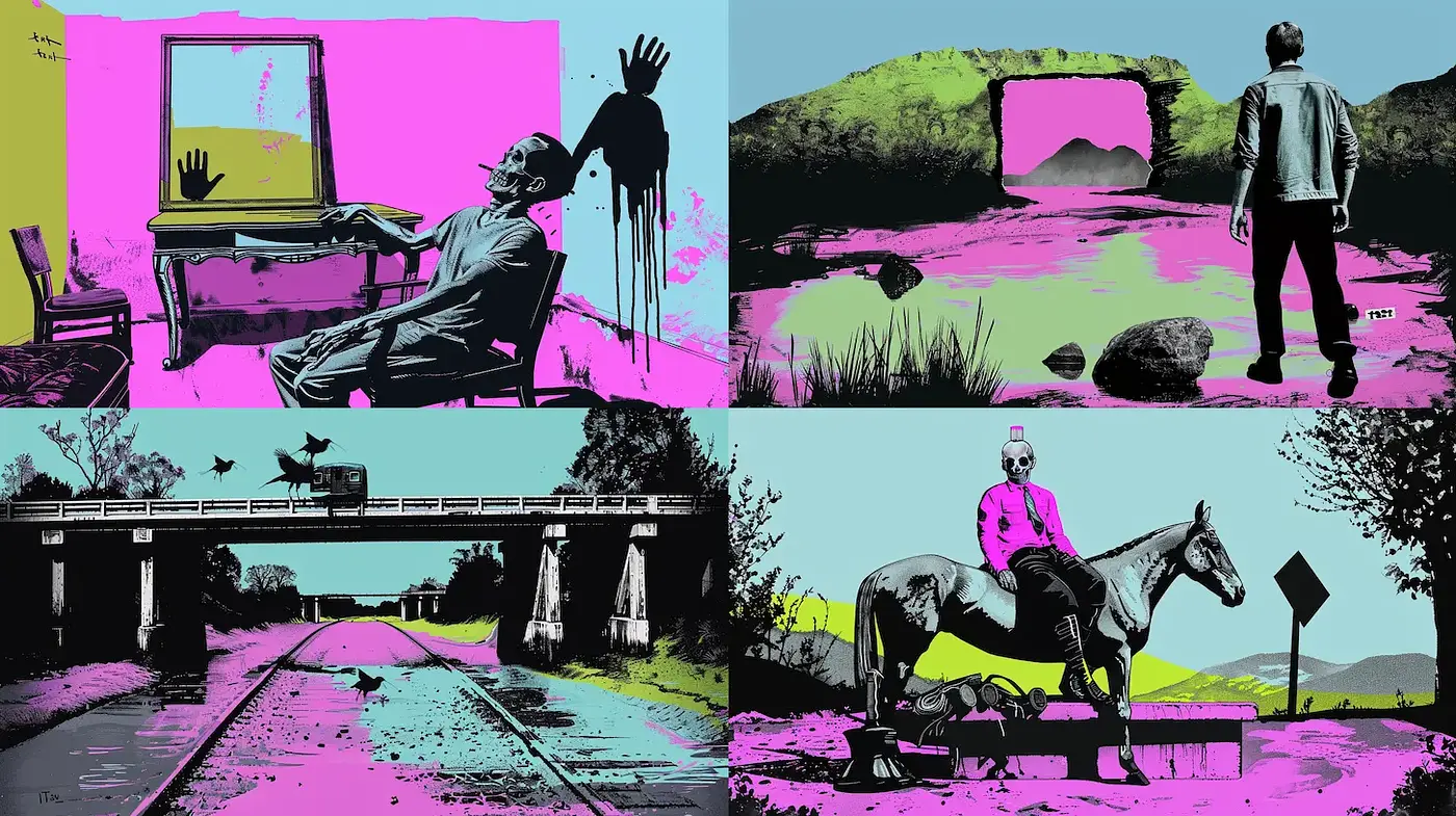 Vibrant Surrealism with Elements of Pop Art and Graphic Novel Aesthetics - Midjourney sref style