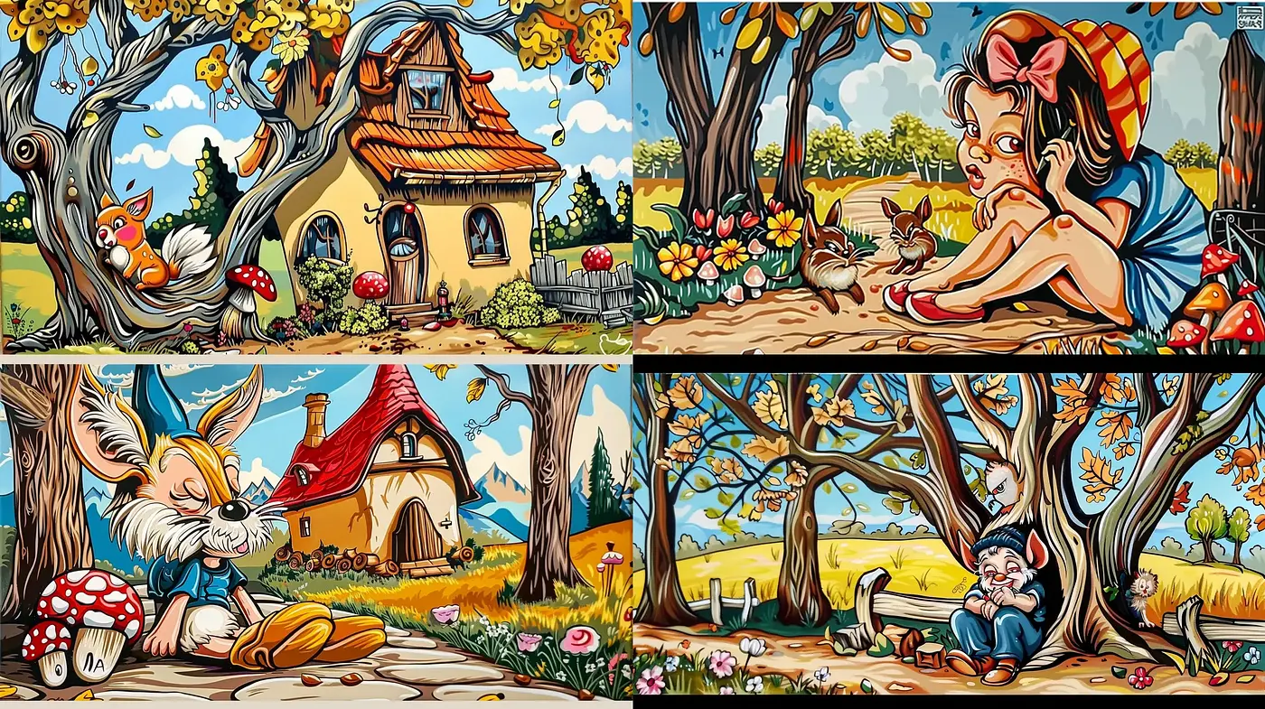 Enchanted Storybook Countryside: A Whimsical Comic Rendering - Midjourney sref style
