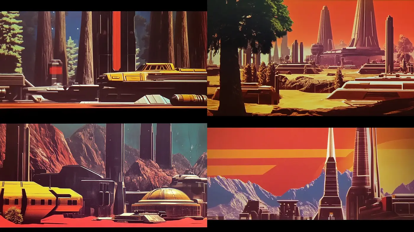 Retrofuturistic Horizons: Nostalgic Synthesis of Sci-Fi Vistas - Midjourney sref style